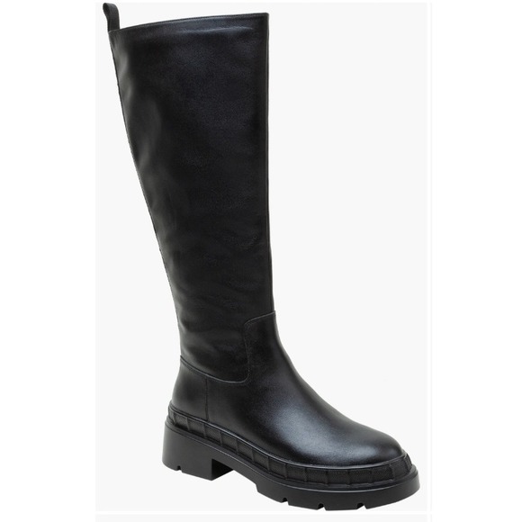 Lisa Vicky Water Resistant Black Leather Knee High Boots Lug Sole Chunky 7M NIB - Picture 1 of 7